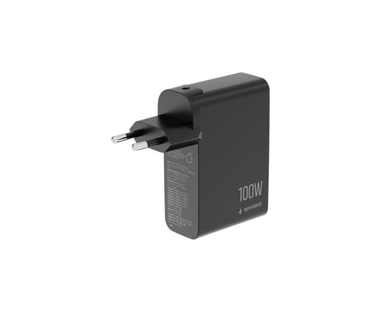 Lādētājs Gembird 4-port 100W GaN USB Fast Charger LCD Black USB PD QC 3.0 Telefonu lādētāji 220v