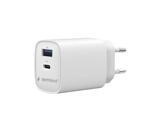 Lādētājs Gembird 2-port 45W USB PD Fast Charger White Type-C Type-A Telefonu lādētāji 220v