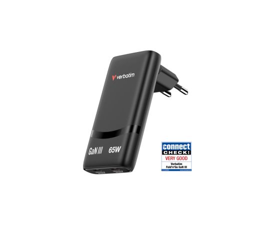 Lādētājs Verbatim Fold n Go GaN 65W 2-Port Black Telefonu lādētāji 220v