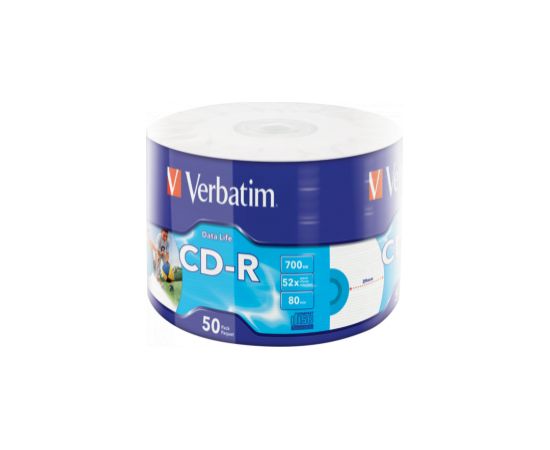Matricas CD-R Verbatim Data Life 700MB 1x-52X Inkjet Printable 50 Pack Wrap Spindle CD DVD Матричные Диски