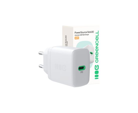 Green Cell Lādētājs Greencell PowerSource Solo30 30W White Telefonu lādētāji 220v