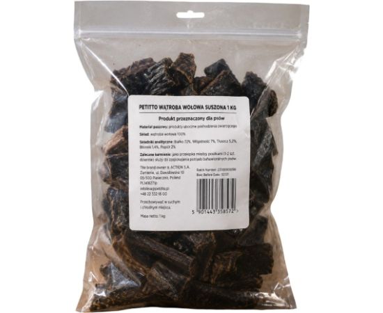 PETITTO Dried beef liver Mono - dog treat - 1kg Suņu barība