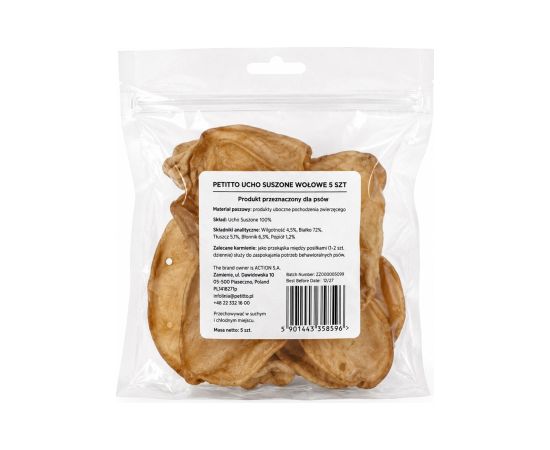 PETITTO Dried beef ear Mono - dog treat - 5 pcs Suņu barība