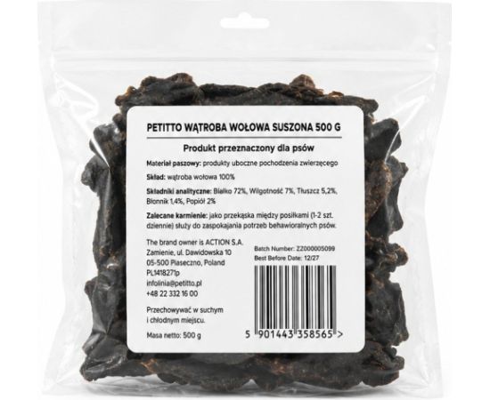 PETITTO Dried beef liver Mono - dog treat - 500g Suņu barība