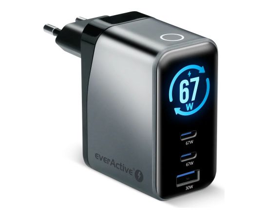 Charger GaN 1 x USB, 2 x USB-C Quick Charge 4+ 67W black Telefonu lādētāji 220v