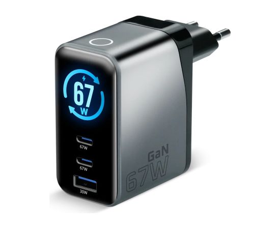 Charger GaN 1 x USB, 2 x USB-C Quick Charge 4+ 67W black Telefonu lādētāji 220v