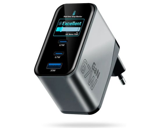 Charger GaN 1 x USB, 2 x USB-C Quick Charge 4+ 67W black Telefonu lādētāji 220v