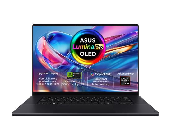 ASUS ProArt P16 H7606WR-SE058X Ryzen AI 9 HX 370 16.0"4K 120Hz 1600nits AR LBL 32GB LPDDR5X SSD1TB  GeForce RTX 5070 Ti 12GB CamFHD 90WHrs W11Pro Aluminum Nano Black Portatīvie datori
