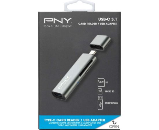 Pny Technologies Karšu lasītājs PNY USB C / USB A Adapter (R-TC-UA-3N1E01-RB) Новинки Компьютерная техника
