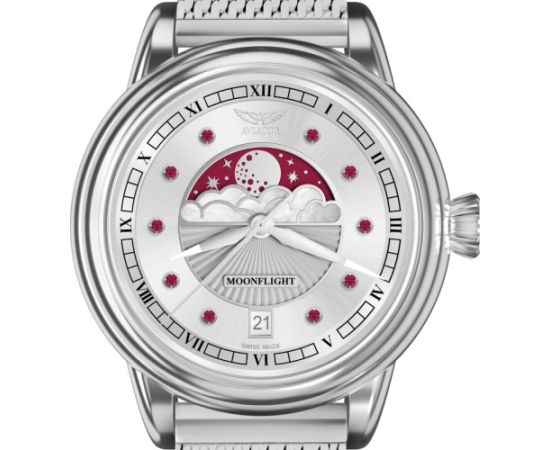 AVIATOR Douglas Moonflight Gemstone Edition Silver Red Ruby V.1.33.0.419.5 Rokas pulksteņi 
