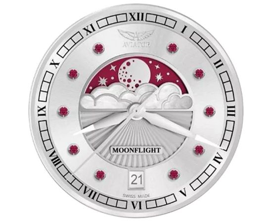 AVIATOR Douglas Moonflight Gemstone Edition Silver Red Ruby V.1.33.0.419.4 Rokas pulksteņi 