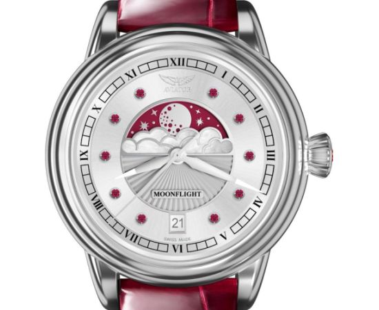 AVIATOR Douglas Moonflight Gemstone Edition Silver Red Ruby V.1.33.0.419.4 Rokas pulksteņi 