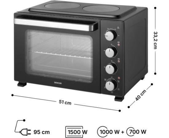 Table oven Sencor with 2 ceramic zones Mini cepeškrāsnis un virsmas