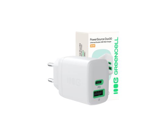 Green Cell Lādētājs Greencell PowerSource Duo30 30W White Зарядные устройства
