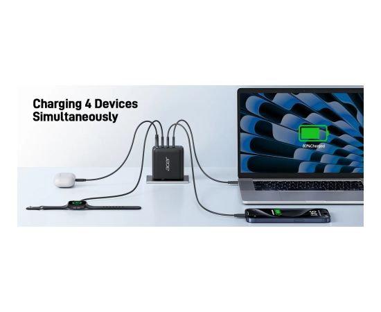 Acer 100W PD GaN Charger, 3 x USB C and 1 x USB A, EU Plug, 100W USB-C cable, Black, Retail Pack Новинки смартфонов и телефонов