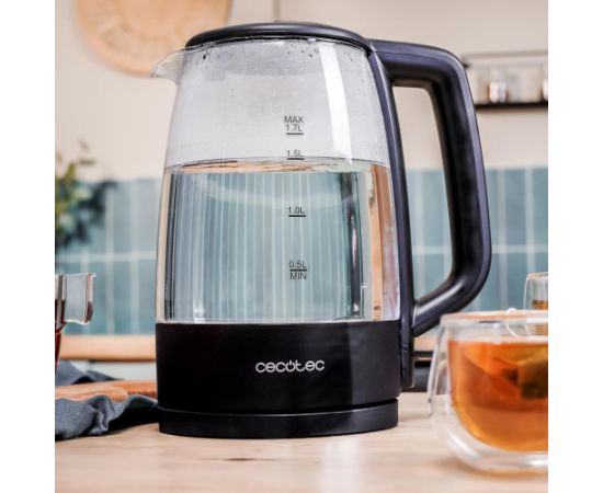 Cecotec Kettle ThermoSense 320 Clear 2200 W Electric 1.7 L Glass 360° rotational base Black/Transparent Tējkannas (elektriskās)