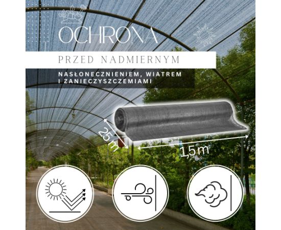 Springos Gaiši antracīta ēnošanas tīkls 140 GSM 1,5 x 25 m, 100 stiprinājumi SN0065 Nojumes un aksesuāri