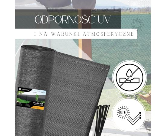 Springos Gaiši antracīta ēnošanas tīkls 140 GSM 1,5 x 25 m, 100 stiprinājumi SN0065 Nojumes un aksesuāri