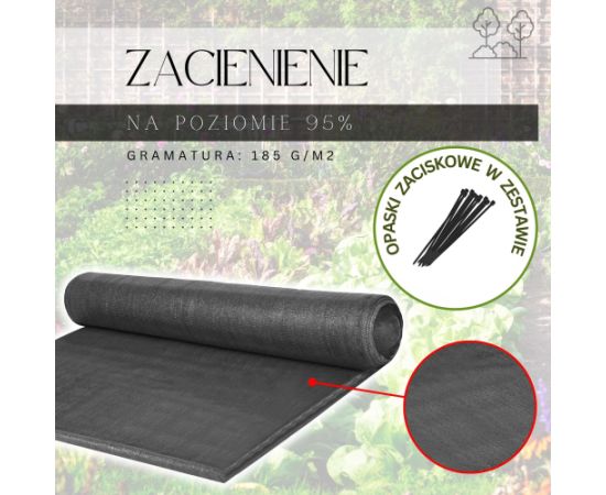 Springos Gaiši antracīta ēnošanas tīkls 185 GSM 1,5 x 25 m, 100 stiprinājumi SN0063 Nojumes un aksesuāri