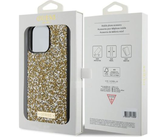 Guess Rhinestone Metal Logo Case Aizsargapvalks Priekš Apple iPhone 15 Neoriģinālie Maciņi