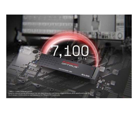SSD SANDISK 600xTBW rating MTBF 1750000 h Read speed 7100 MB/s Write speed 6700 MB/s NVMe Yes PCI Express 4.0 M.2 1000 GB SDSP51100TAN-000E0 SSD Cietie Diski (Solid state drive)
