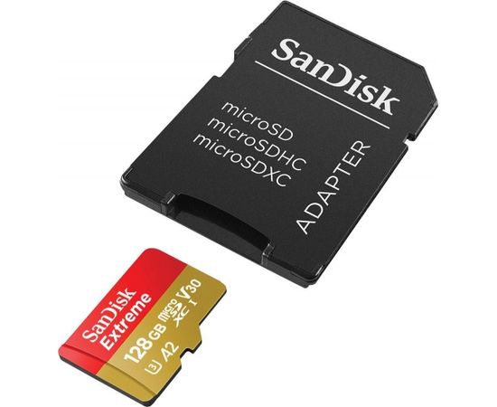 SanDisk atmiņas karte microSDXC 128GB Extreme V30 A2 + adapteris