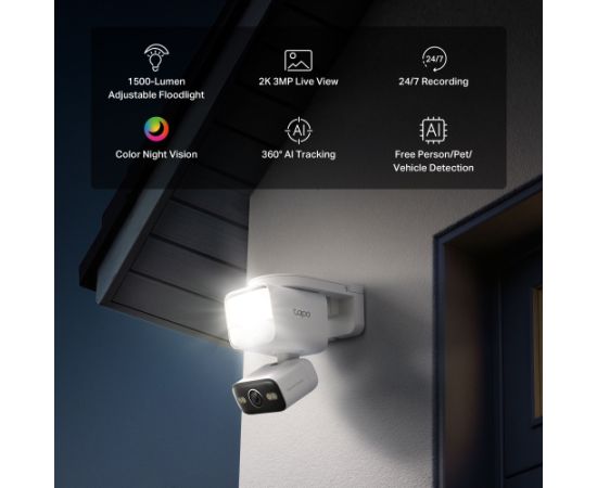 TP-LINK Tapo C710 Pan/Tilt Security Floodlight Camera 3 MP F/2.0 IP65 H.264 microSD up to 512 GB Video novērošanas kameras