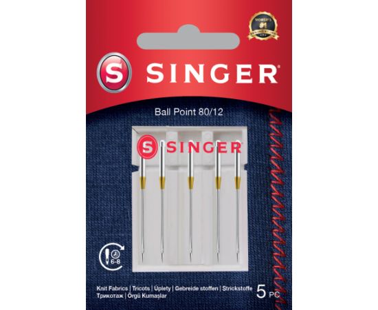 Singer Ball Point Needle 80/12 5PK for Knit Fabrics Šujmašīnu piederumi