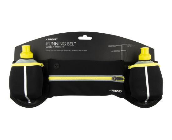 Hip bag with bottles AVENTO 44RA Black/Fluorescent yellow Рюкзаки для бега