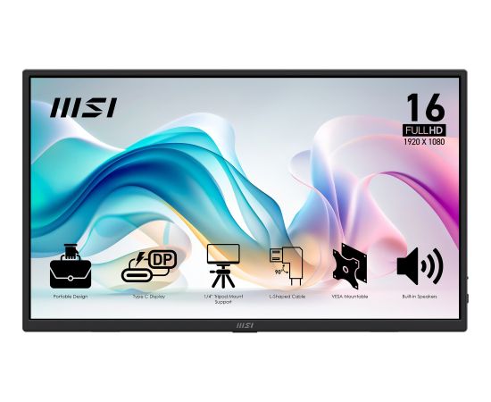 MSI PRO MP165DE E6 (39.6 cm (15.6 inch), black, FullHD, IPS, HDMI, USB-C, speakers) Новинки Компьютерная техника