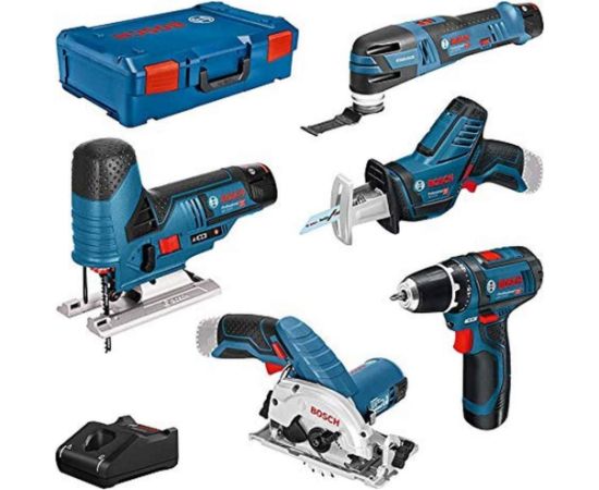 Bosch 5-piece 12-volt tool set, GSR + GOP + GKS + GSA + GST (blue, 3x Li-ion battery 3.0Ah, XL-BOXX) Новинки Для дома и сада 