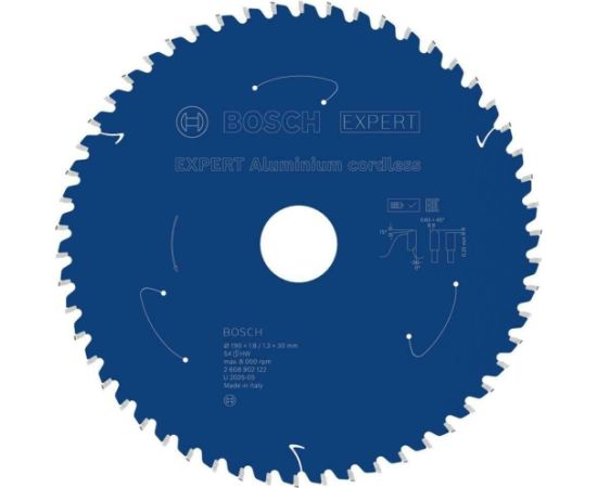 Griešanas disks alumīnijam Bosch 2608902122; 190x30 mm; Z54 Zāģripas