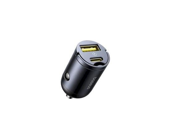 Baseus Tiny Star Mini Car Charger Auto lādētājs USB-A/USB-C 30W / kosmiski melns Telefonu lādētāji 12v Automašīnām