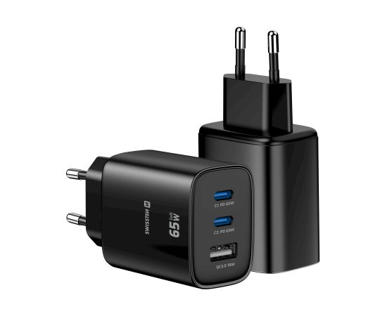Swissten Edge Tīkla Lādētājs 2x USB-C PD 65W + USB-A QC 18W Melns Telefonu lādētāji 220v
