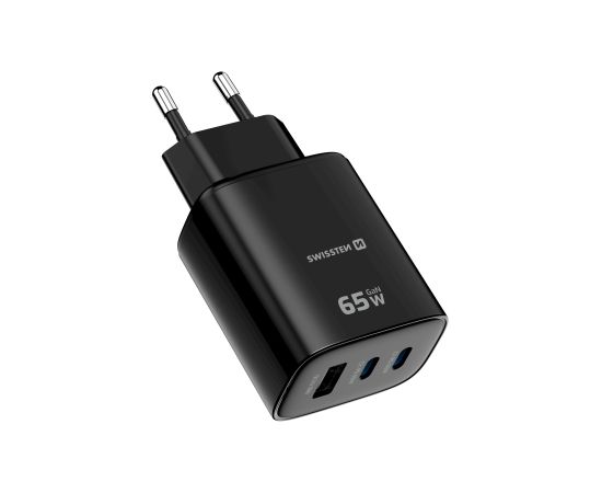 Swissten Edge Tīkla Lādētājs 2x USB-C PD 65W + USB-A QC 18W Melns Telefonu lādētāji 220v