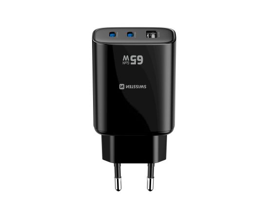 Swissten Edge Tīkla Lādētājs 2x USB-C PD 65W + USB-A QC 18W Melns Telefonu lādētāji 220v