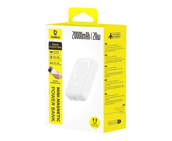 Baseus EnerFill FM41 Ultra Mini Magnetic Power Bank Magnētiskais portatīvais lādētājs 20000mAh 20W / balts Power Banks