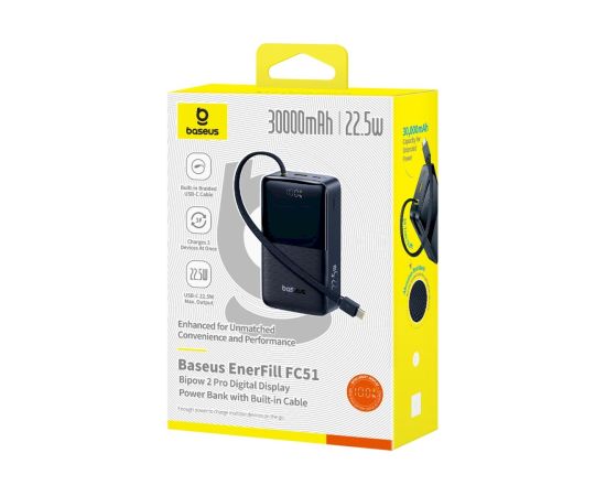 Baseus EnerFill FC51 Bipow 2 Pro Power Bank Portatīvais lādētājs 22.5W 30000mAh / kosmiski melns Power Banks