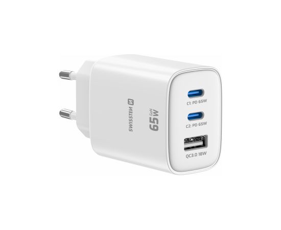 Swissten Edge Tīkla Lādētājs 2x USB-C PD 65W + USB-A QC 18W Balts Telefonu lādētāji 220v