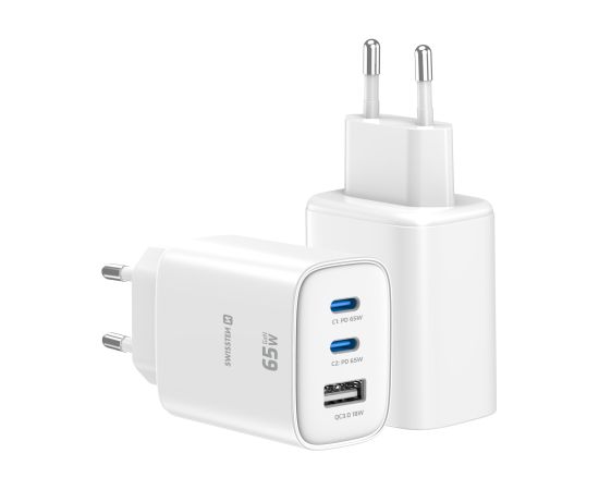 Swissten Edge Tīkla Lādētājs 2x USB-C PD 65W + USB-A QC 18W Balts Telefonu lādētāji 220v
