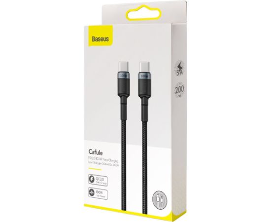 Baseus Cafule Flash Charging Data Cable Uzlādes un datu kabelis USB-C - USB-C 100W 2m / pelēks/melns Data USB kabeļi