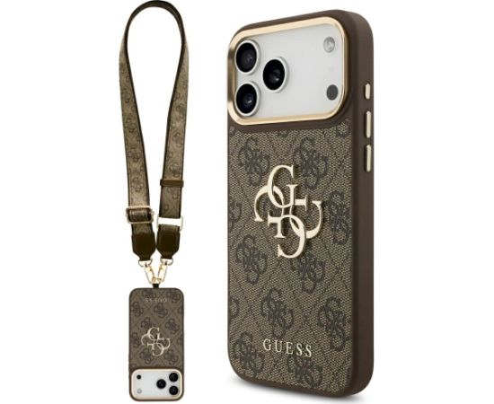 Guess 4G Big 4G Classic Logo Big Strap Metal Buttons Case for iPhone 17 Pro Max Brūns Neoriģinālie Maciņi