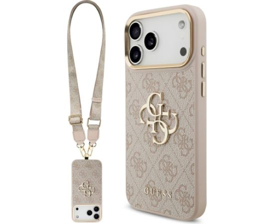 Guess 4G Big 4G Classic Logo Big Strap Metal Buttons Case for iPhone 17 Pro Max Rozā Neoriģinālie Maciņi