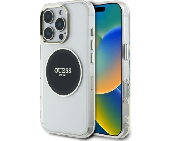 Case Guess IML Metal Colored Circle Classic Logo MagSafe Aizsargapvalks priekš iPhone 16 Pro / melns Neoriģinālie Maciņi