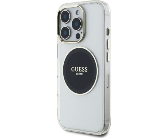 Case Guess IML Metal Colored Circle Classic Logo MagSafe Aizsargapvalks priekš iPhone 16 Pro / melns Neoriģinālie Maciņi