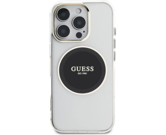 Case Guess IML Metal Colored Circle Classic Logo MagSafe Aizsargapvalks priekš iPhone 16 Pro / melns Neoriģinālie Maciņi