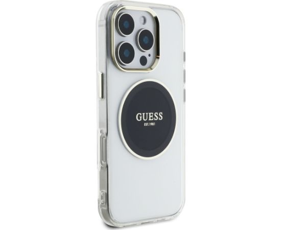 Case Guess IML Metal Colored Circle Classic Logo MagSafe Aizsargapvalks priekš iPhone 16 Pro / melns Neoriģinālie Maciņi