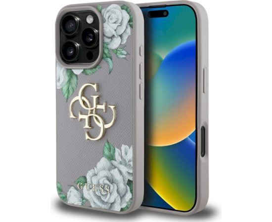 Case Guess Grained Roses Big 4G logo Aizsargapvalks priekš iPhone 16 Pro / violets Neoriģinālie Maciņi