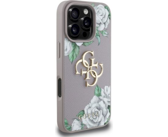 Case Guess Grained Roses Big 4G logo Aizsargapvalks priekš iPhone 16 Pro / violets Neoriģinālie Maciņi