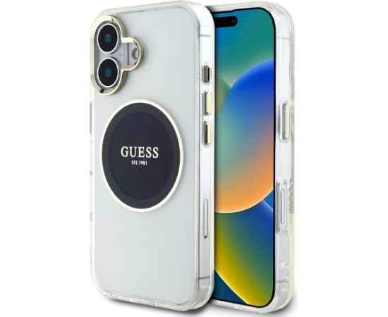 Guess IML Metal Colored Circle Classic Logo MagSafe Aizsargapvalks priekš iPhone 16 / melns Neoriģinālie Maciņi